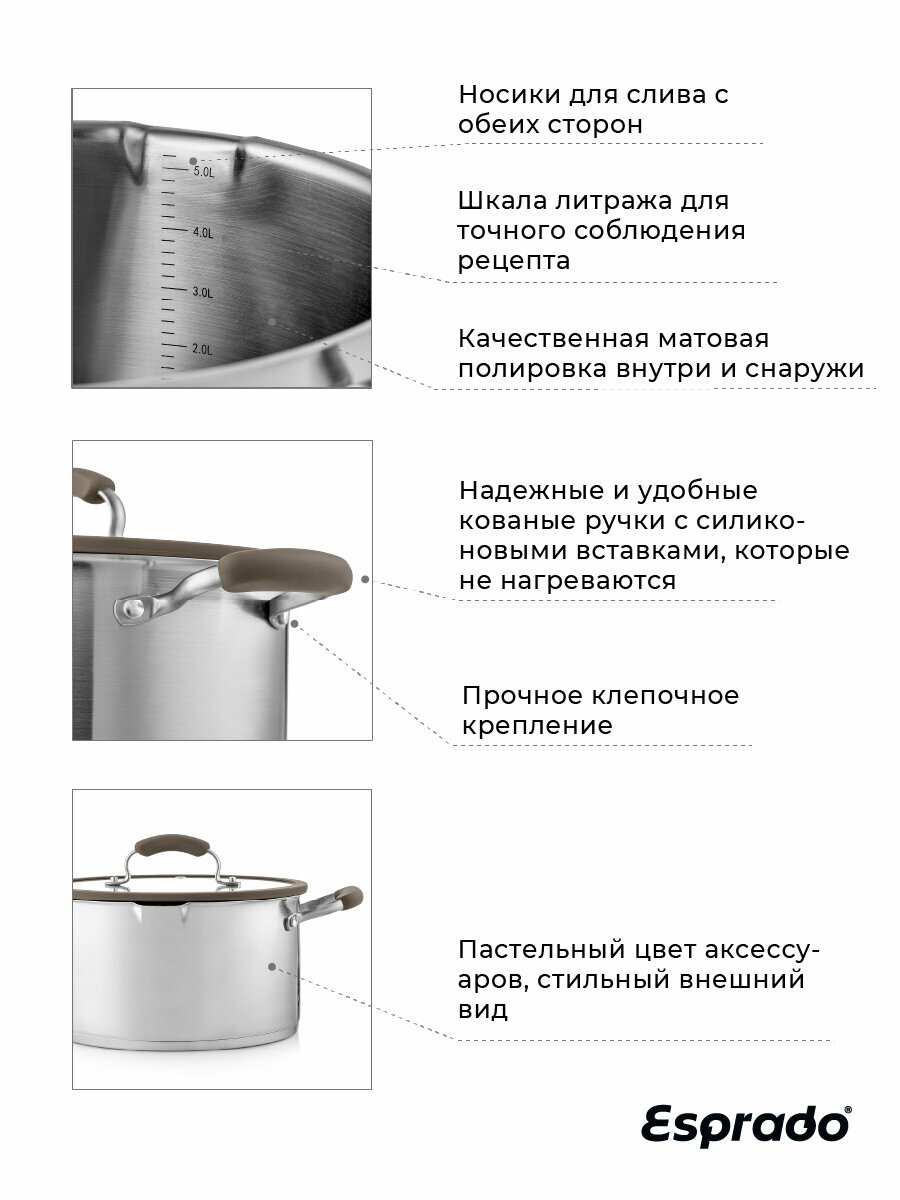 Кастрюля, кастрюля нержавеющая сталь, кастрюля 5,8 л, кастрюля c крышкой, Sense Esprado, кастрюли, нержавеющая посуда, кастрюля для индукционных плит