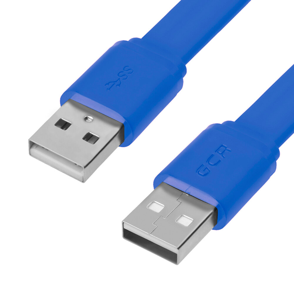 GCR Кабель PROF 0.5m USB 2.0 AM/AM, плоский, синий, 28/24 AWG, экран, заземление, морозостойкий, GCR-55569 Greenconnect GCR-55569