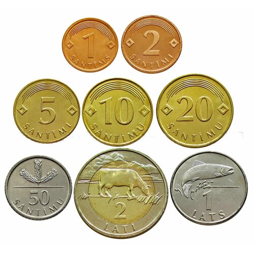 Набор 8 монет 2007-2009 Латвия, UNC