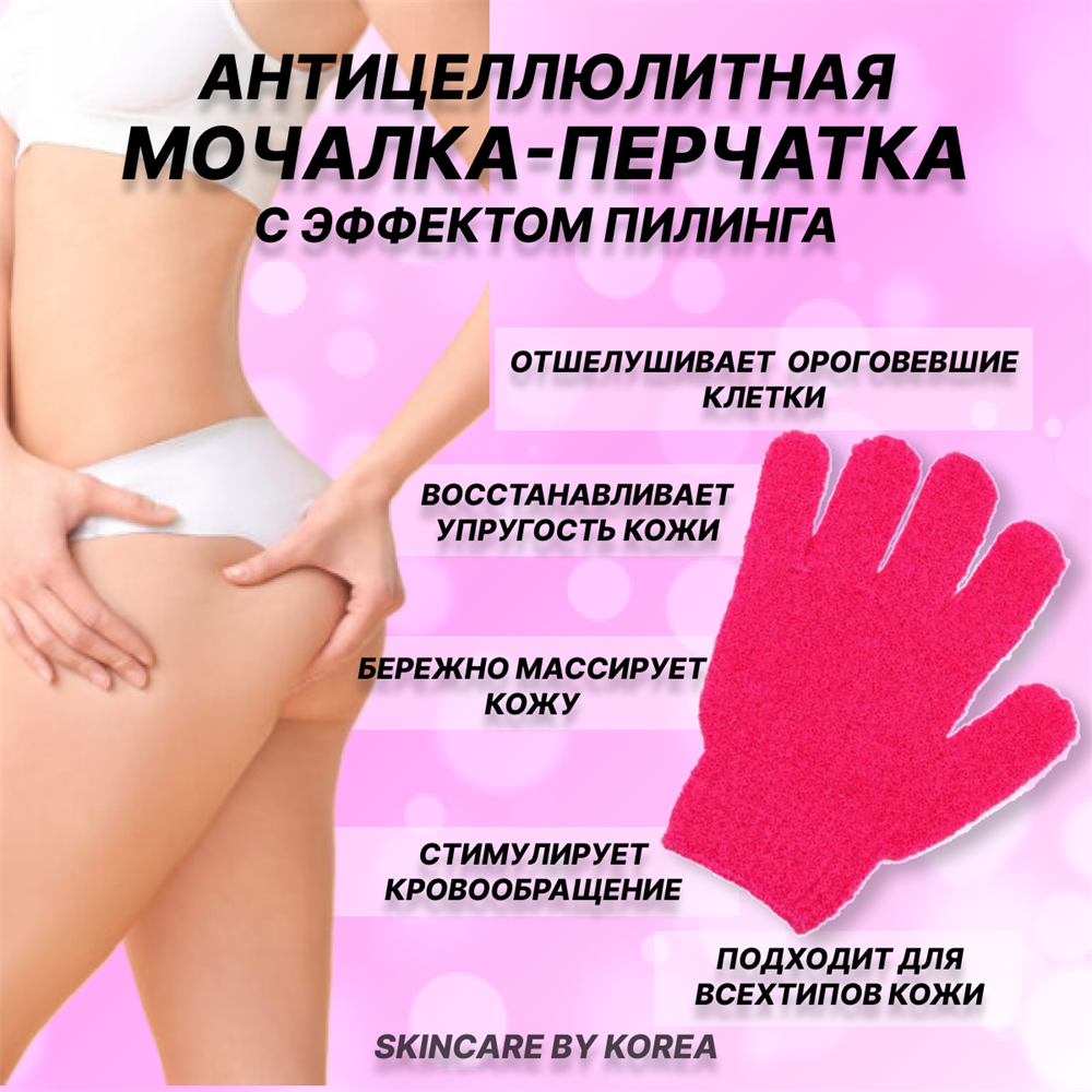 Мочалка-пилинг антицеллюлитная массажная перчатка средней жесткости Body Scrubber Glove 6928769420058