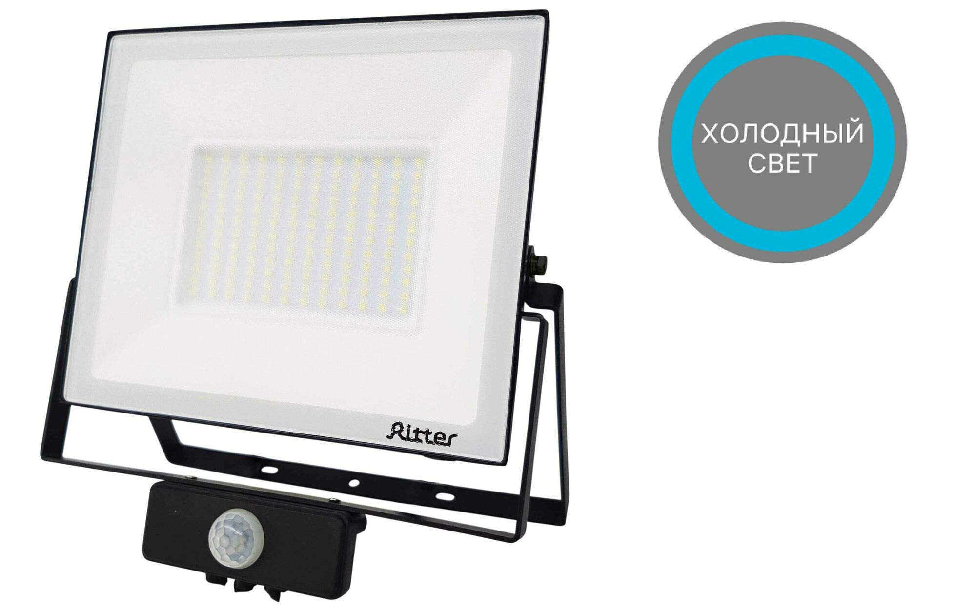 Прожектор светодиодный Ritter Profi 53424 6 100 Вт 10000 Лм 180-240 В с датчиком движения холодный свет 6500К IP65 черный