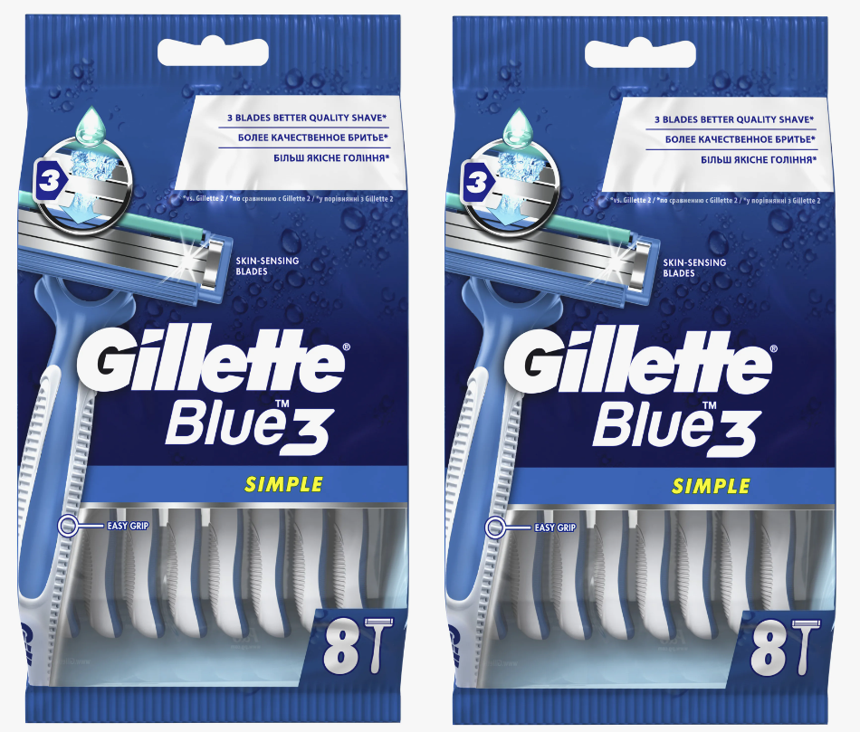 Бритвы одноразовые Gillette Blue3 Simple, 8 шт, 2 уп.