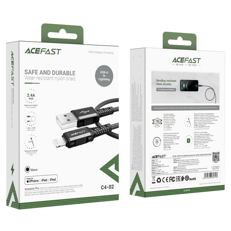 Кабель ACEFAST C4-02 USB-A to Lightning 1.8 м черный