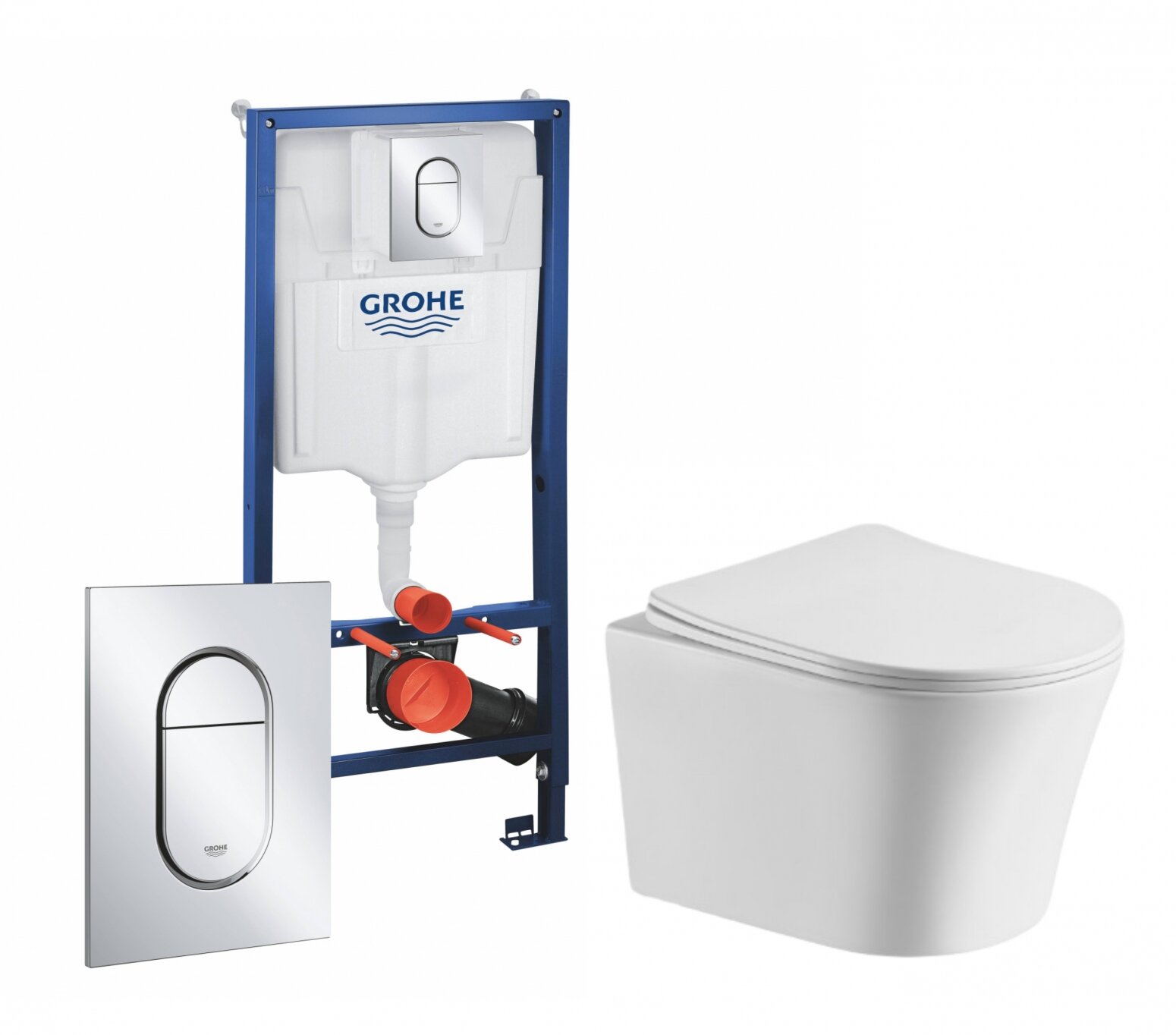 Комплект 3 в 1 инсталляция Grohe Solido 39504000 + Подвесной унитаз Cerutti Spa Adige Aria CT7837 + кнопка хром