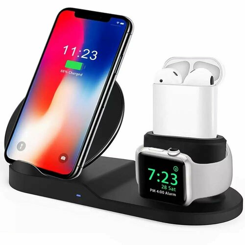 Беспроводная зарядка 3 в 1, Wireless Fast Charge, черный