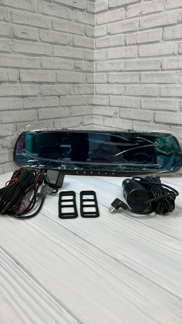 Видеорегистратор для автомобиля Vehicle Blackbox DVR Full HD, зеркало заднего вида 2 камеры, черный