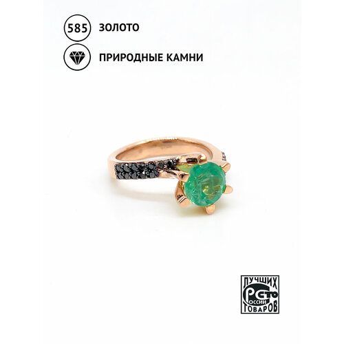 Кольцо Кристалл Мечты, красное золото, 585 проба, бриллиант, изумруд, размер 18, зеленый