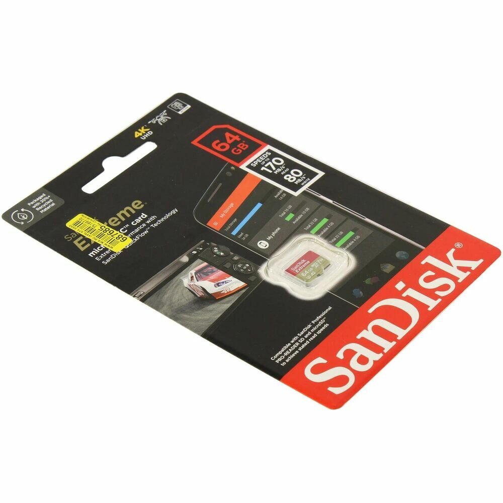 Карта памяти microSDXC SanDisk Extreme 64Gb (SDSQXAH-064G-GN6MN) - фото №10