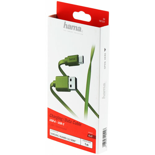 Кабель Hama 00187231 USB (m)-USB Type-C (m) 1 м, зеленый плоский кабель hama 00187228 microusb m usb a m 1м зеленый