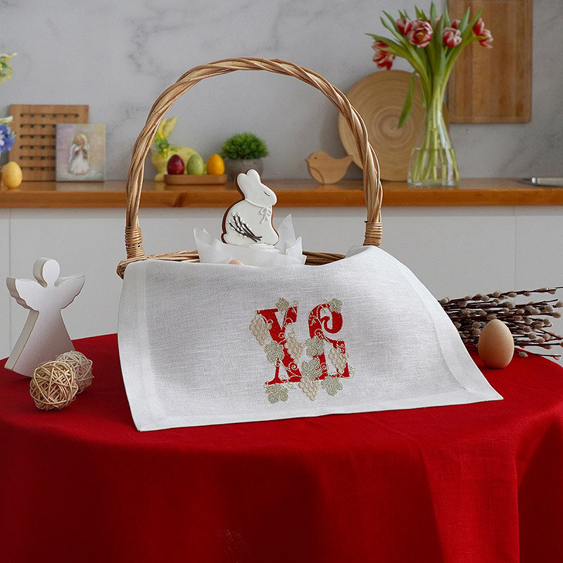 Салфетка с православной вышивкой в пасхальную корзину или на праздничный стол "ХВ"