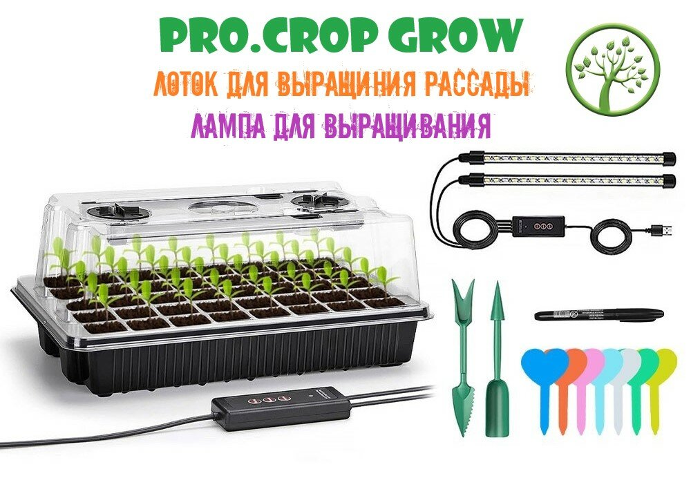 фото Набор лотков для выращивание рассады с фитолампой светильником / Кассета для рассады / Горшки