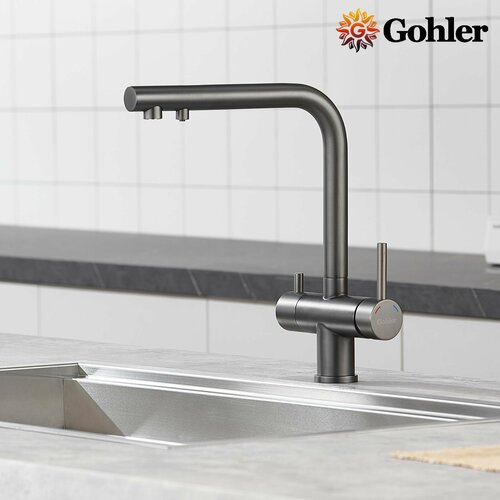 Смеситель для кухни с краном под фильтр для питьевой воды Gohler G4213GR графит