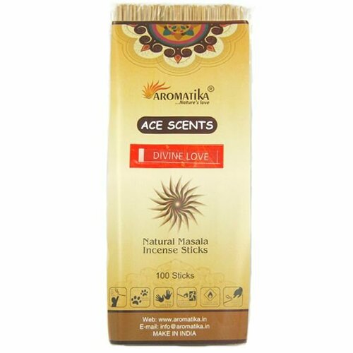 Ace Scents DIVINE LOVE Natural Masala Incense Sticks, Aromatika (божественная любовь натуральные ароматические палочки, Ароматика), 100 палочек.