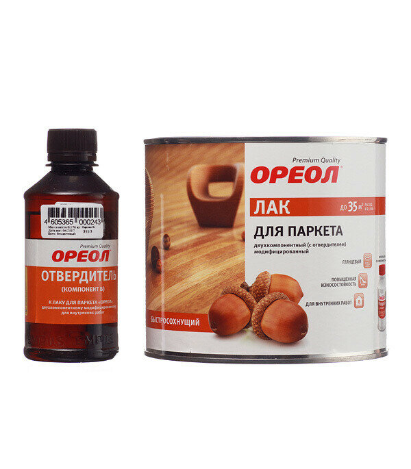 фото Лак алкидный двухкомпонентный паркетный Ореол бесцветный 1,776 кг глянцевый