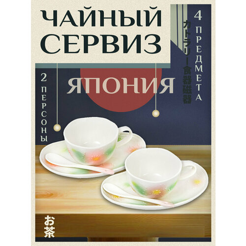 Чайный набор 2 чашки 2 блюда 2 чайных ложки 3368₽