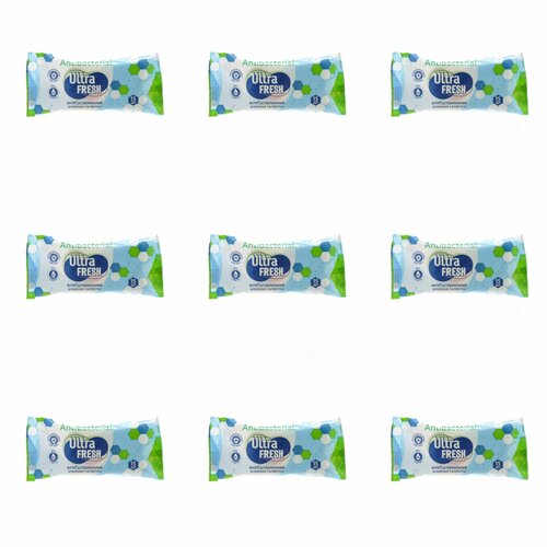 Ultra FRESH Влажные салфетки Antibacterial, 15 штук, 9 упаковок