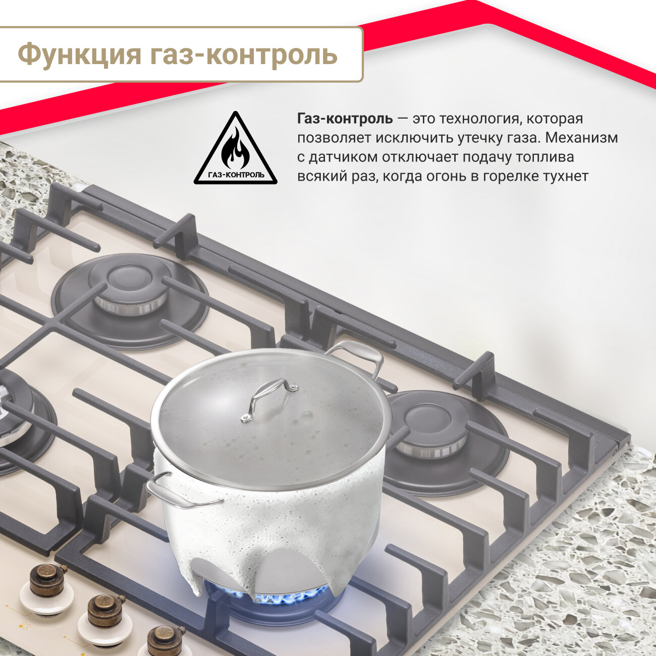 Газовая варочная поверхность Simfer H60H41O522 (газ контроль, WOK конфорка) - фото №9