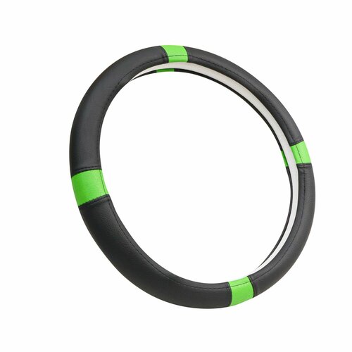 Оплетка на руль 41-43 см, XL размер, экоКожа, черный со вставками лайм