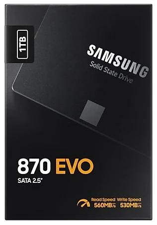 Твердотельный накопитель SSD 2.5 1 Tb Samsung 870 EVO Read 560Mb/s Write 530Mb/s MLC (MZ-77E1T0BW)