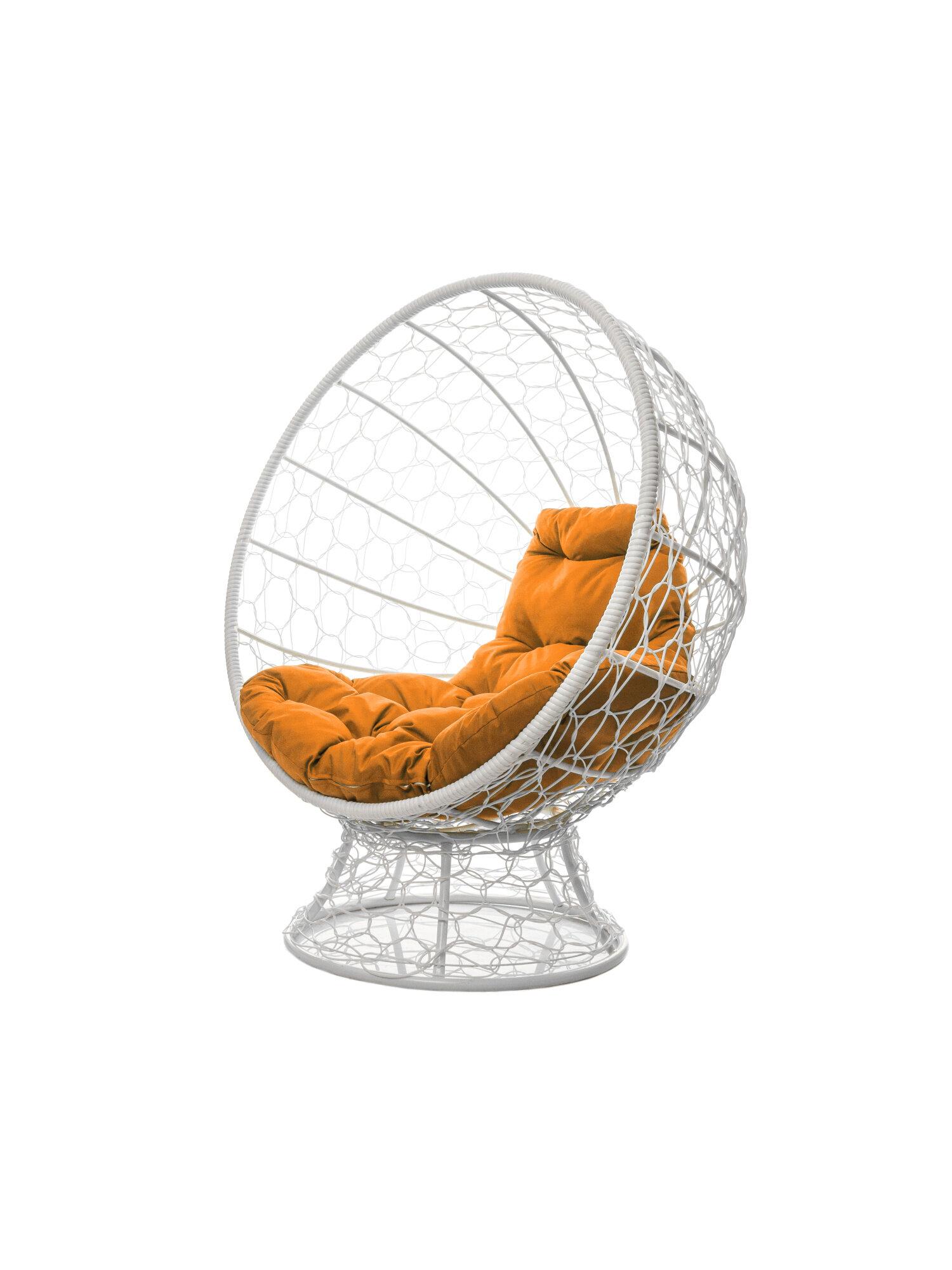 Кресло M-group кокос на подставке с ротангом белое оранжевая подушка