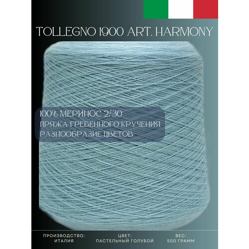 100% Меринос Пряжа из Италии Tollegno 1900 Harmony Пастельный голубой