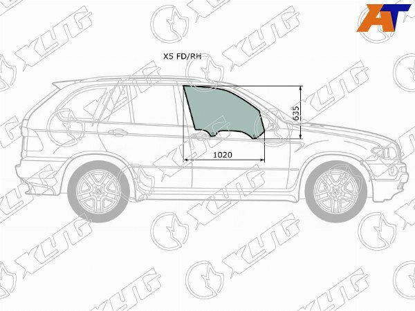 Стекло боковое опускное (Спереди/ Справа/ Цвет зеленый) BMW X5 99-06