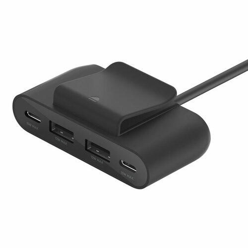 Адаптер Belkin BoostCharge 4-PORT USB Power Extender, черный зарядное устройство belkin boostcharge pro flex usb c to usb c cable 1м белый