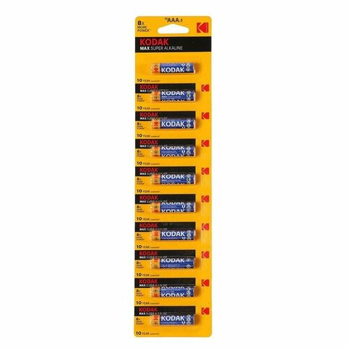 Батарейка алкалиновая Kodak Max, AAA, LR03-10BL, 1.5В, отрывной блистер, 10 шт. батарейка алкалиновая kodak max aaa lr03 10bl 1 5в отрывной блистер 10 шт