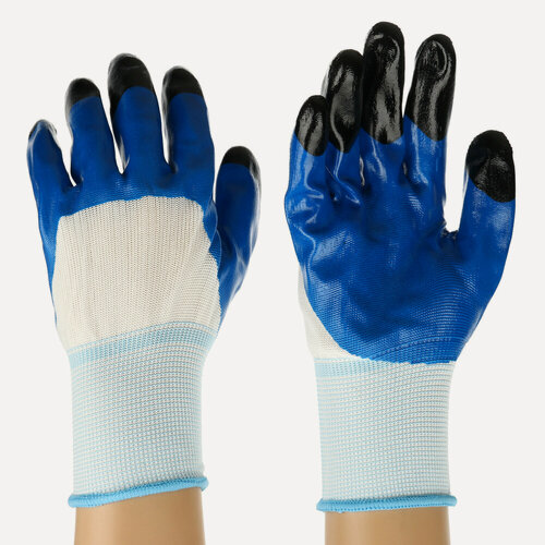 Изображение товара Перчатки садовые INBLOOM с двойным нитриловым полуобл, 10 размер, синий