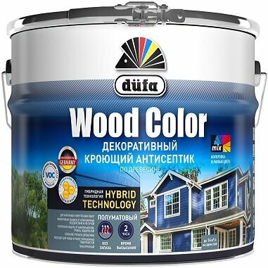 Декоративный Кроющий Антисептик Dufa Wood Color 9л Белый по Древесине, Полуматовый для Внутренних и Наружных Работ / Дюфа Вуд Колор.