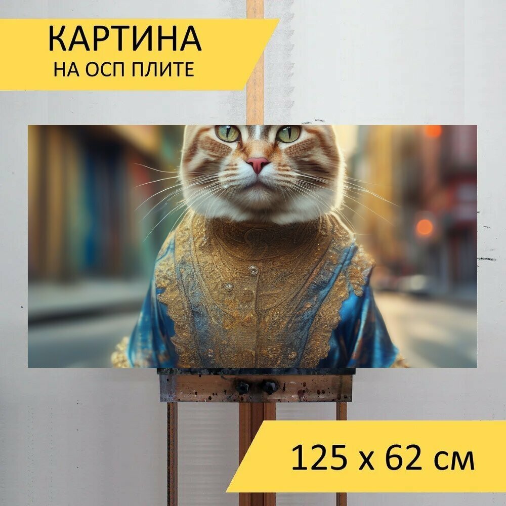 Картина на ОСП детям "Животное, домашний, кот, город, одежда" 125x62 см. для интерьера на стену