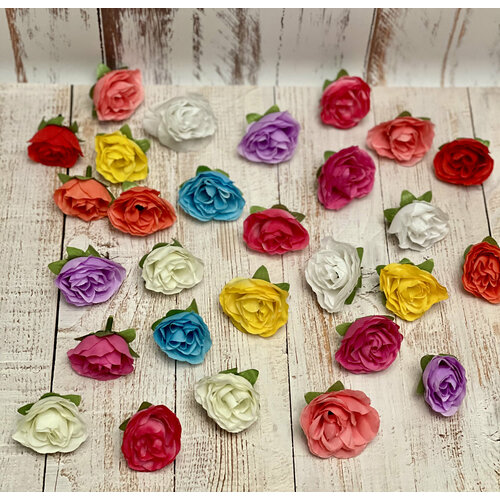 Букет роз из сатина для декора 3 размера 30 штук/ Skroll