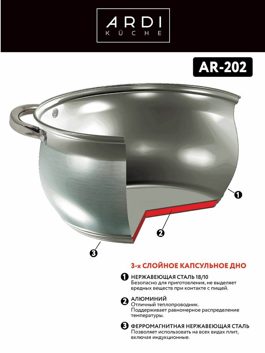 Кастрюля ARDI KUCHE AR-202, 3.8 л — фото 1