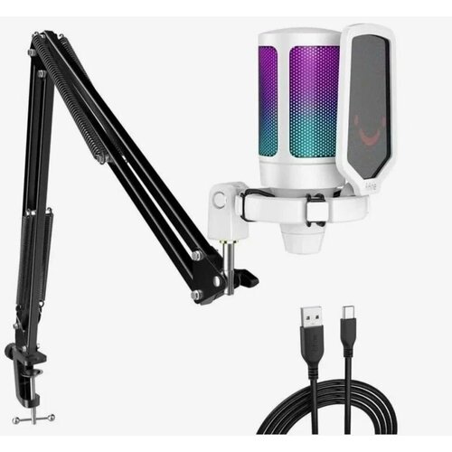 Конденсаторный USB Микрофон Fifine A6T Ampligame с RGB-подсветкой, белый