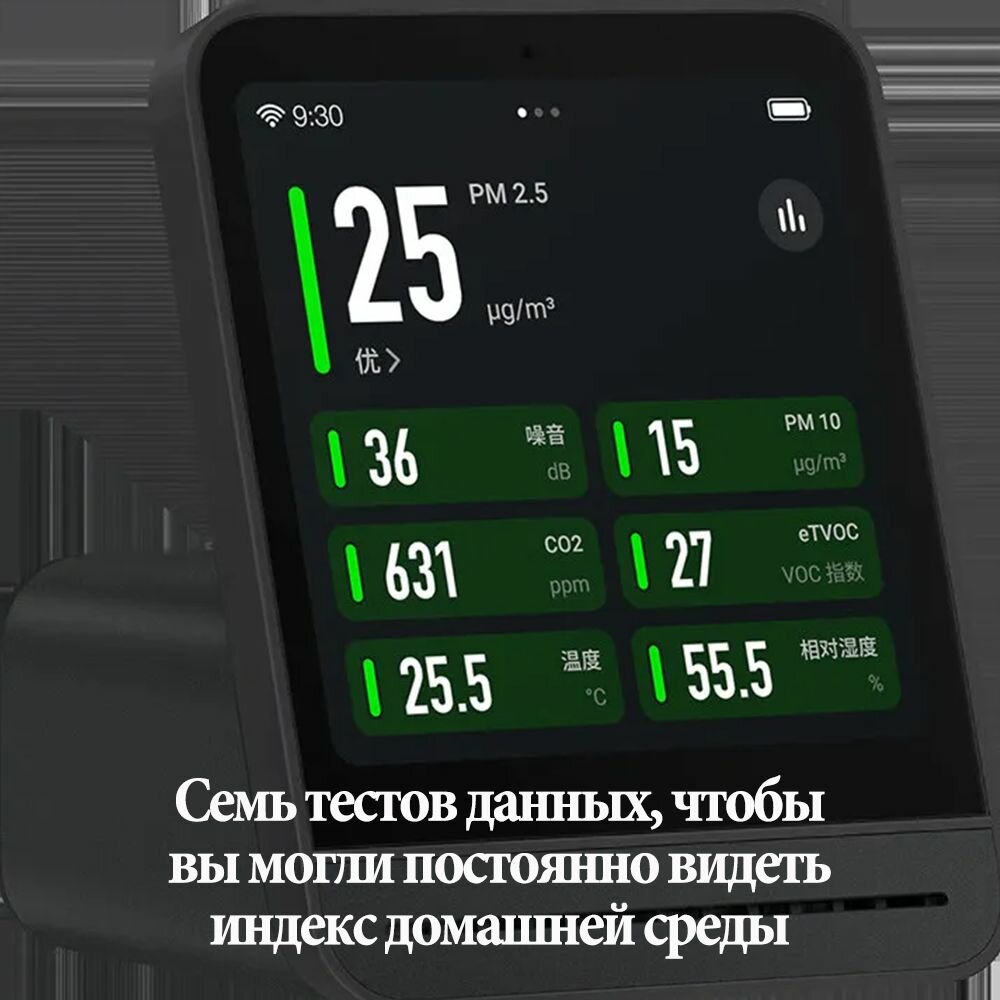 Датчики Качества И Анализаторы Воздуха Xiaomi Анализатор качества воздуха Qingping Air Monitor (CGS2) 6 в 1 (датчик углекислого газа CO2, Температуры, Влажности, PM2.5, TVOC, Шума)