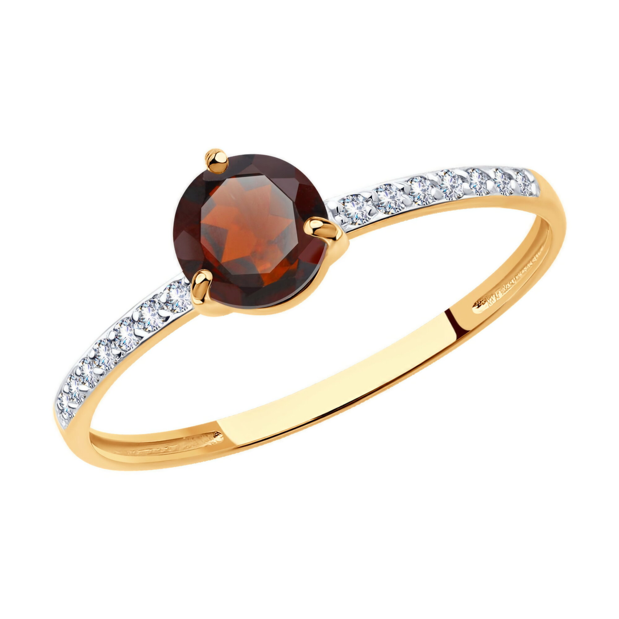 Кольцо Diamant online, красное золото, 585 проба, гранат, фианит
