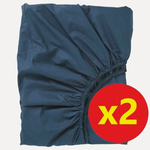 Изображение товара ULLVIDE Простынь на резинке 90x200 см икеа, 2 шт натяжные/темно-синие (s50351156)