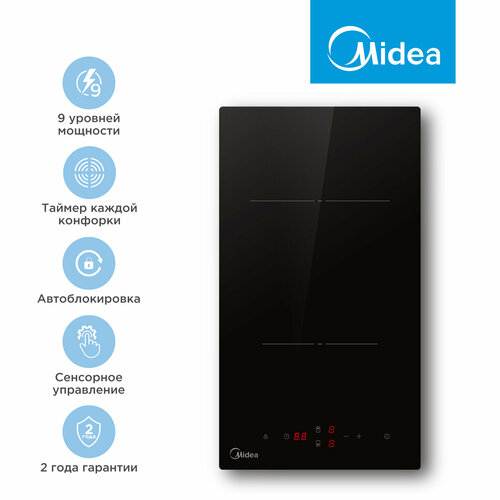 Электрическая варочная панель Midea MCH32202 2 конфорки сенсорное управление 9 уровней мощности таймер стеклокерамика черный 849000₽