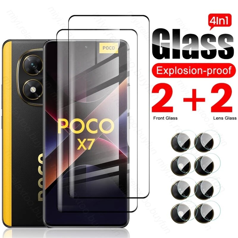 4 в 1 закаленное стекло 9D для Xiaomi Poco X7 5G изогнутая защитная пленка для экрана на Little Poko Poxo X7 X 7 X7 PocoX7 5G 2025 стекло камеры, Only 1Front Glass, For Poco X7 5G — фото 1