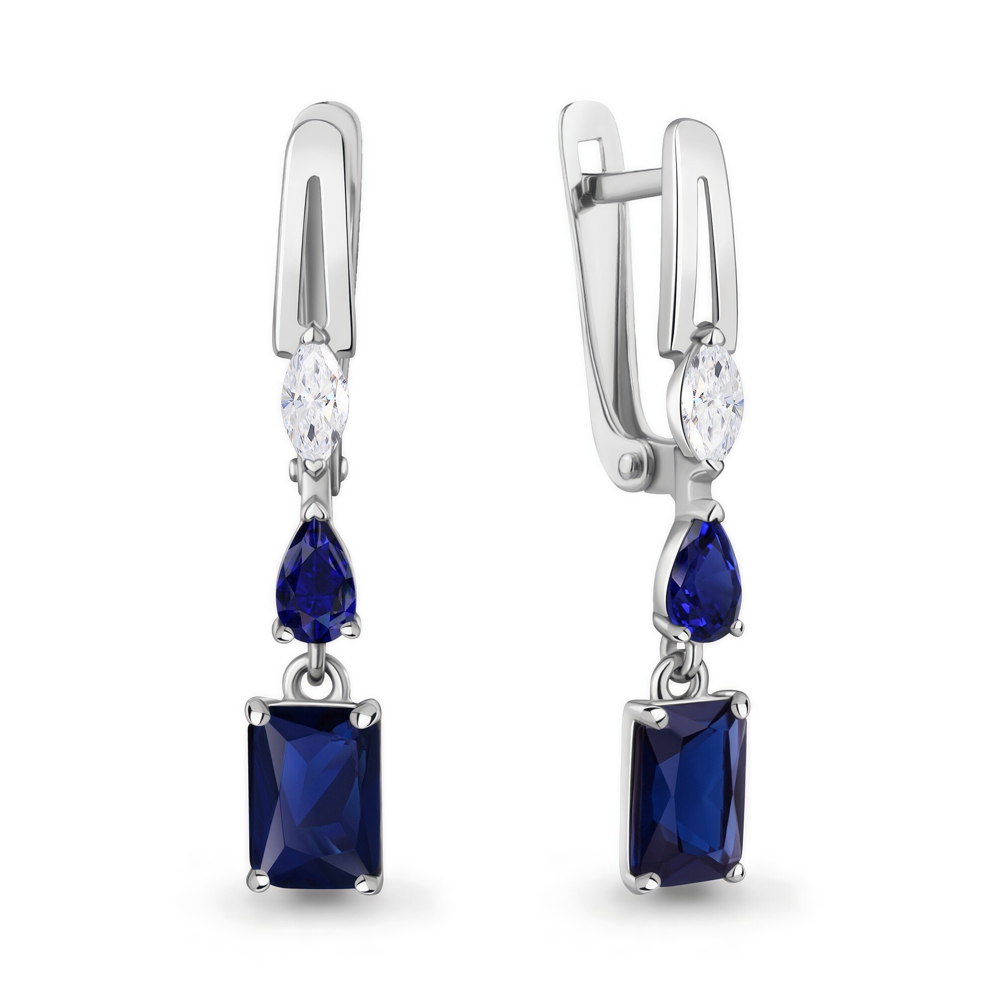 Серьги Diamant online, серебро, 925 проба, родирование, сапфир синтетический, фианит