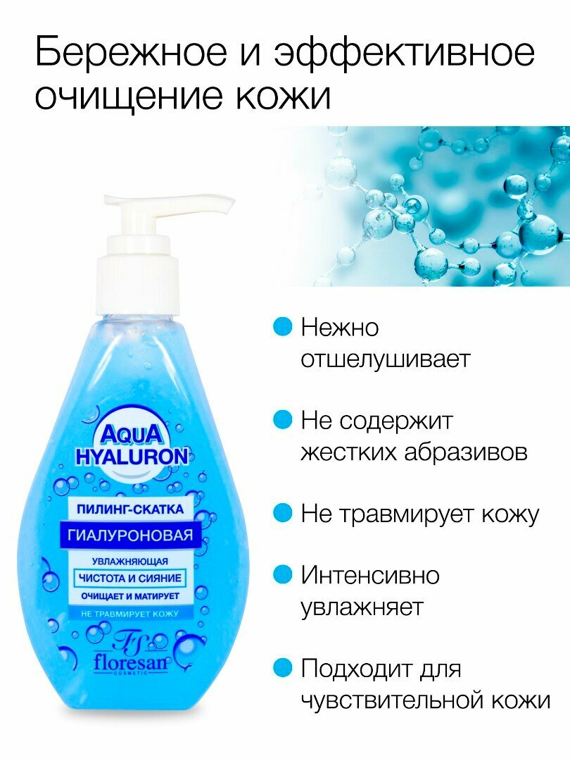 Floresan Пилинг-скатка гиалуроновая увлажняющая, очищает и матирует 150мл
