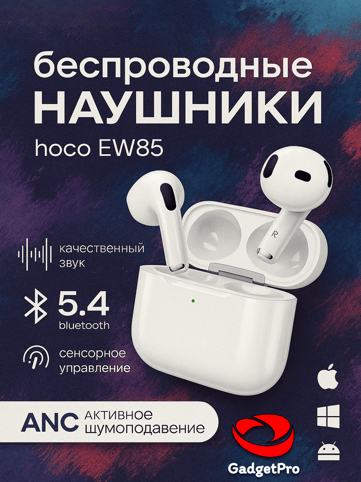 Беспроводные наушники Hoco EW85, Bluetooth 5.3, открытого типа, сенсорное управление, до 25 ч работы, белые