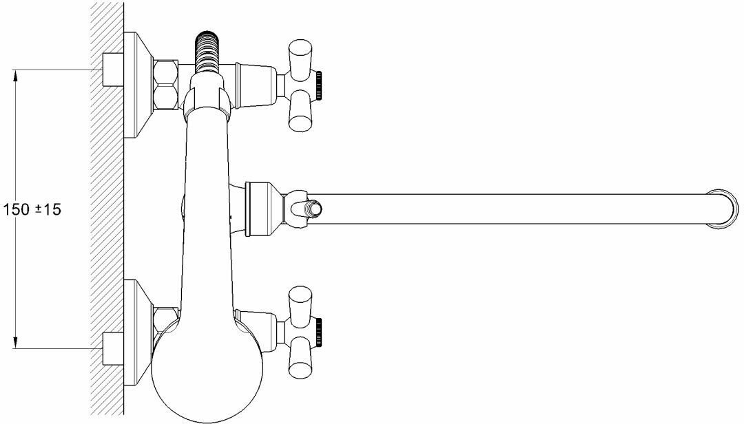 Смеситель для ванны ECONOCE вентильный, серия 410, поворотный S-образный излив — фото 1