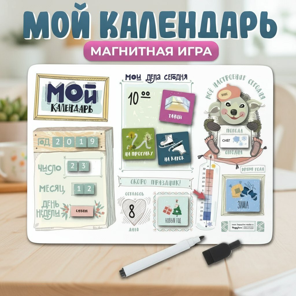 Магнитный планер для детей "Мой календарь", подарок на новый год, в садик