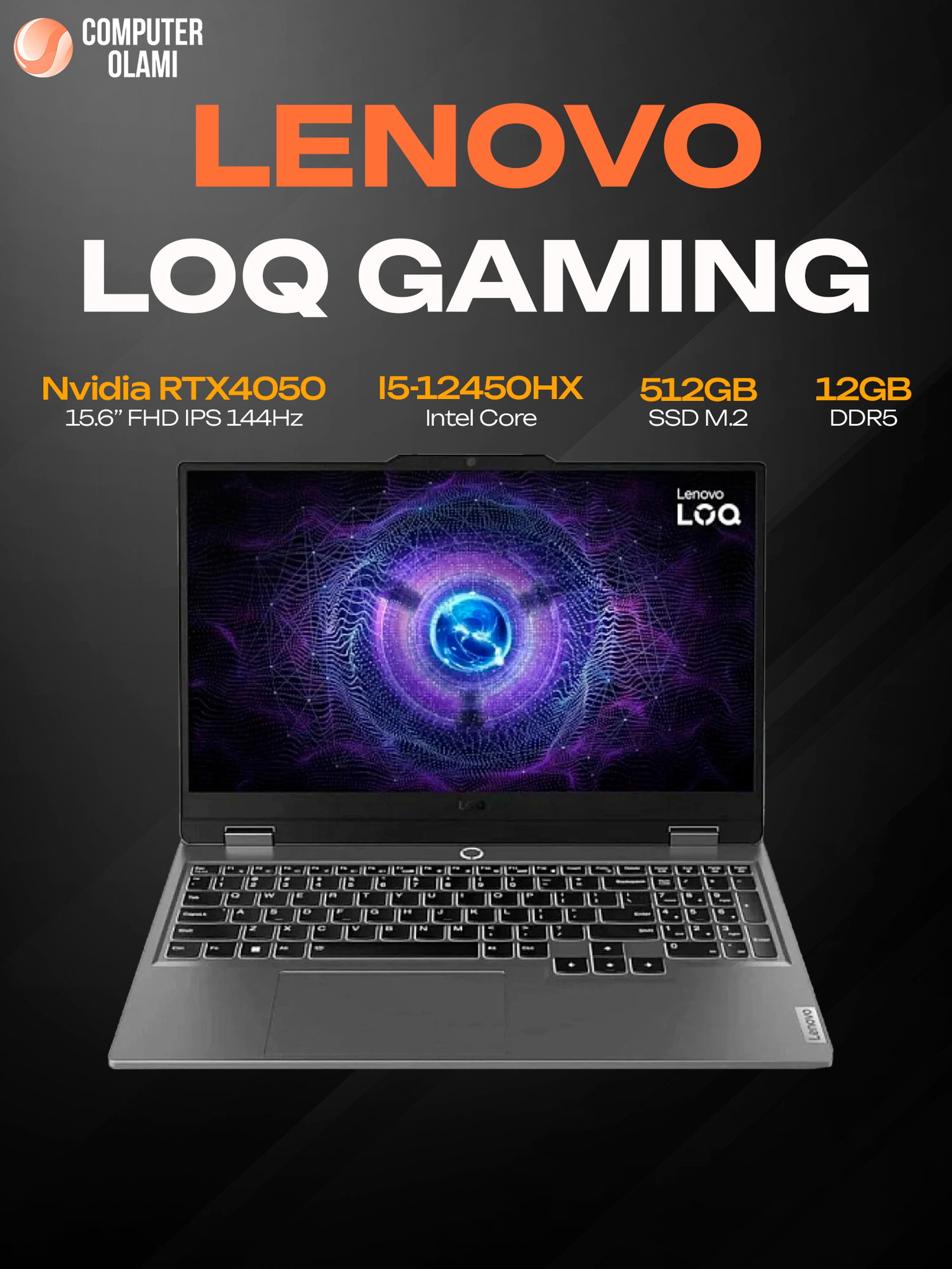 Игровой ноутбук Lenovo LOQ 15IAX9E, i5-12450HX, 12/512 ГБ, RTX 4050 6 ГБ, 15.6" FHD IPS 144 Гц, Luna Grey