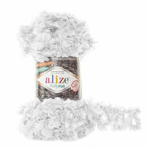 Пряжа ALIZE Puffy fur, 100% микрополиэстер, 6 м*100 г, 6100 отбелка, 1 шт