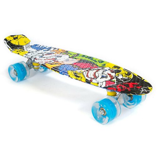 Скейтборд TRIX мини 22 56 см , пластик, подвеска-алюм, колеса светящиеся PU 45х60 мм голубые, ABEC 7, граффити