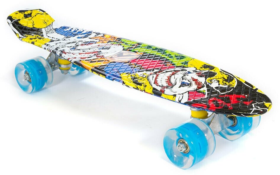 Скейтборд TRIX мини 22" 56 см , пластик, подвеска-алюм, колеса светящиеся PU 45х60 мм голубые, ABEC 7, "граффити"