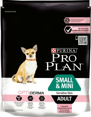 Pro Plan Small & Mini Adult Sensitive Skin корм для взрослых собак мелких и карликовых пород Лосось, 700 г.