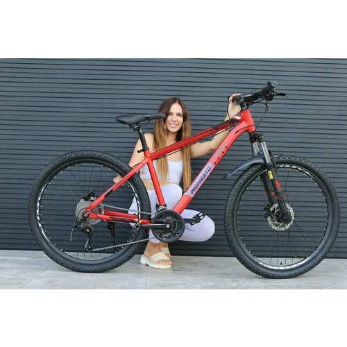 фото Велосипед горный richiesto ttf014 27,5" гидравлические тормоза алюминиевая рама 27 скоростей вилка с блокировкой, красный